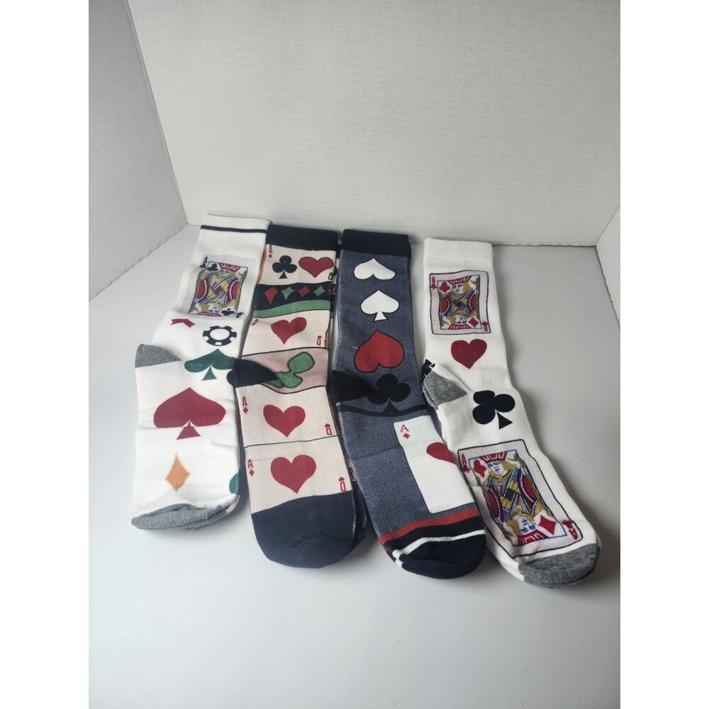 Lot Of 4 Playing Card Pattern Crew Socks Fun Socks Novelty Socks